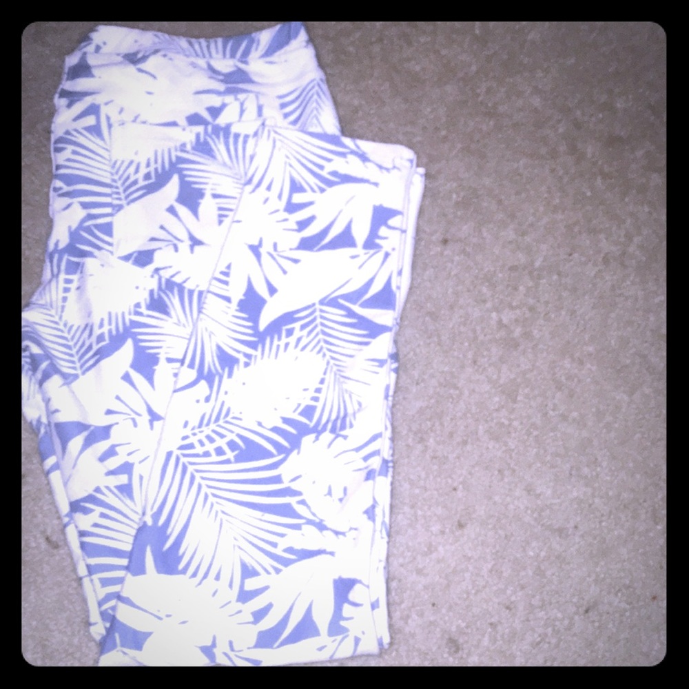 Blue and White Tropical Jeggings
